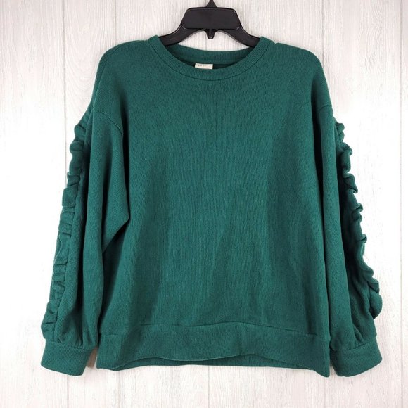 a new day Sweaters - A New Day Green Pullover Crew Neck Womens Ruffle S